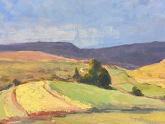 Vintage French Oil Painting Yellow Corn Field Through Green Fields