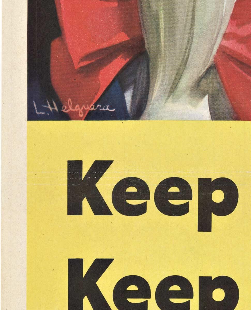 Affiche d'origine Keep Up the Good Work de l'Oncle Sam datant de la Seconde Guerre mondiale - Beige Figurative Print par Leon Helguera