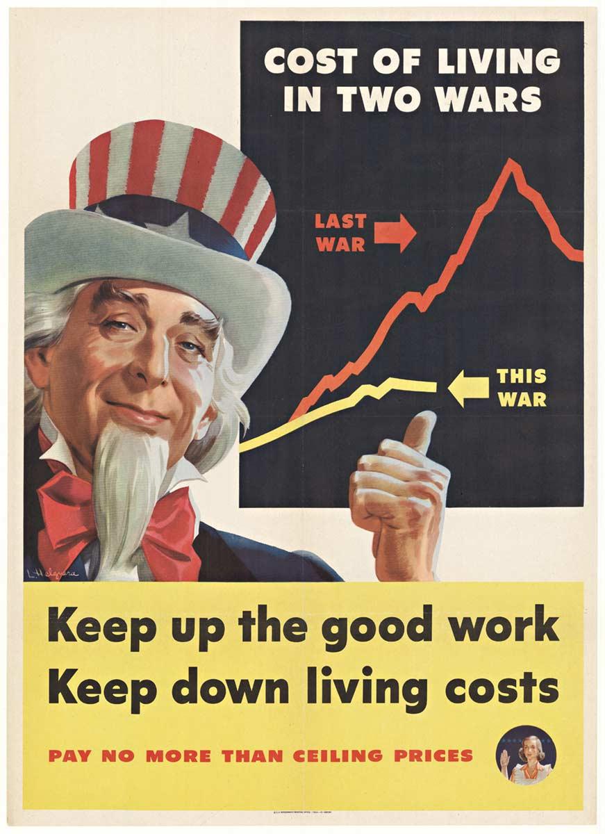 Leon Helguera Figurative Print - Original Keep Up the Good Work - Uncle Sam vintage WWII poster