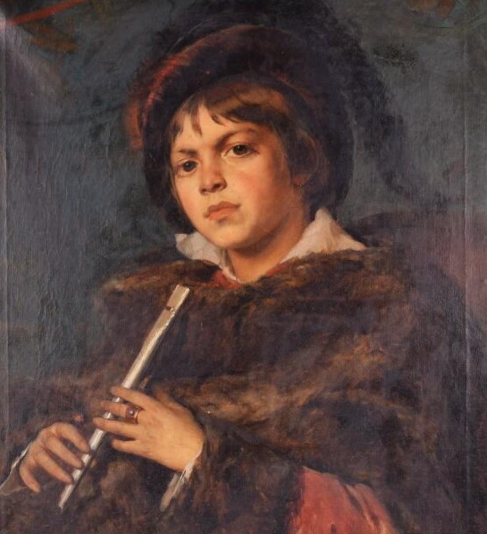 Leon Herbo Figurative Painting - Boy with a flute
