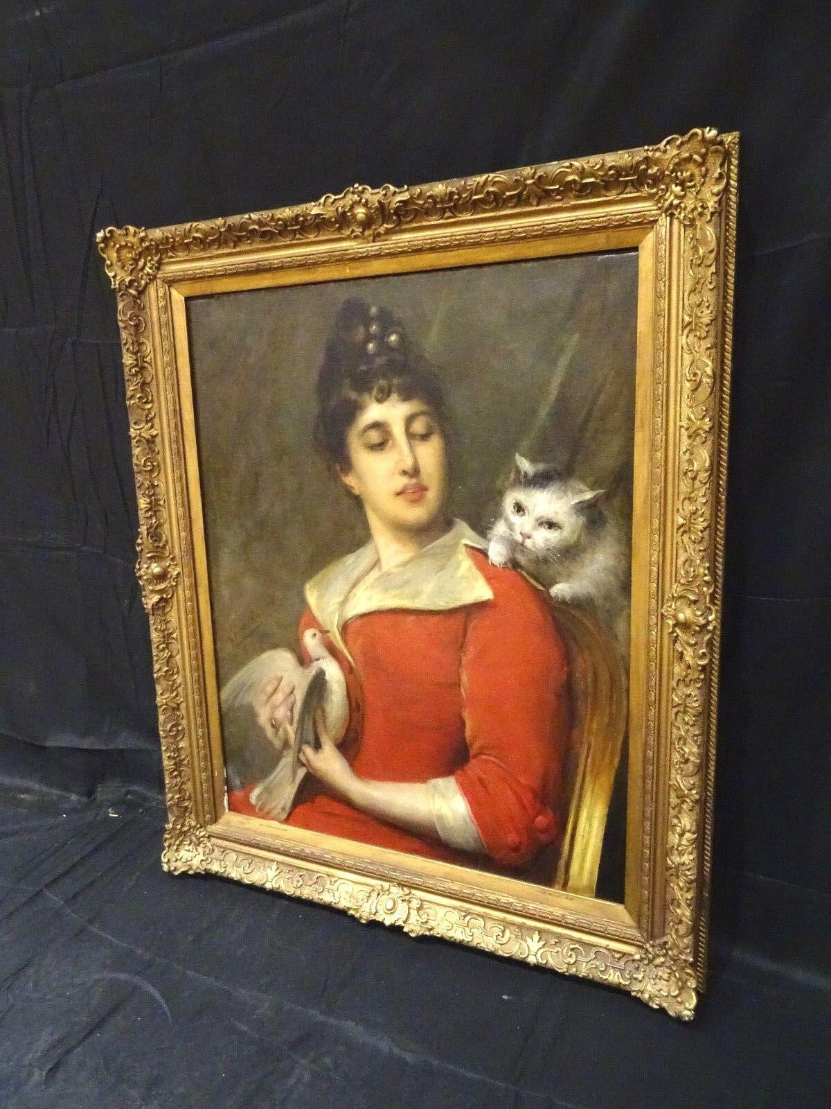 Her Favourite Pets, 19th Century - Painting by Leon Herbo