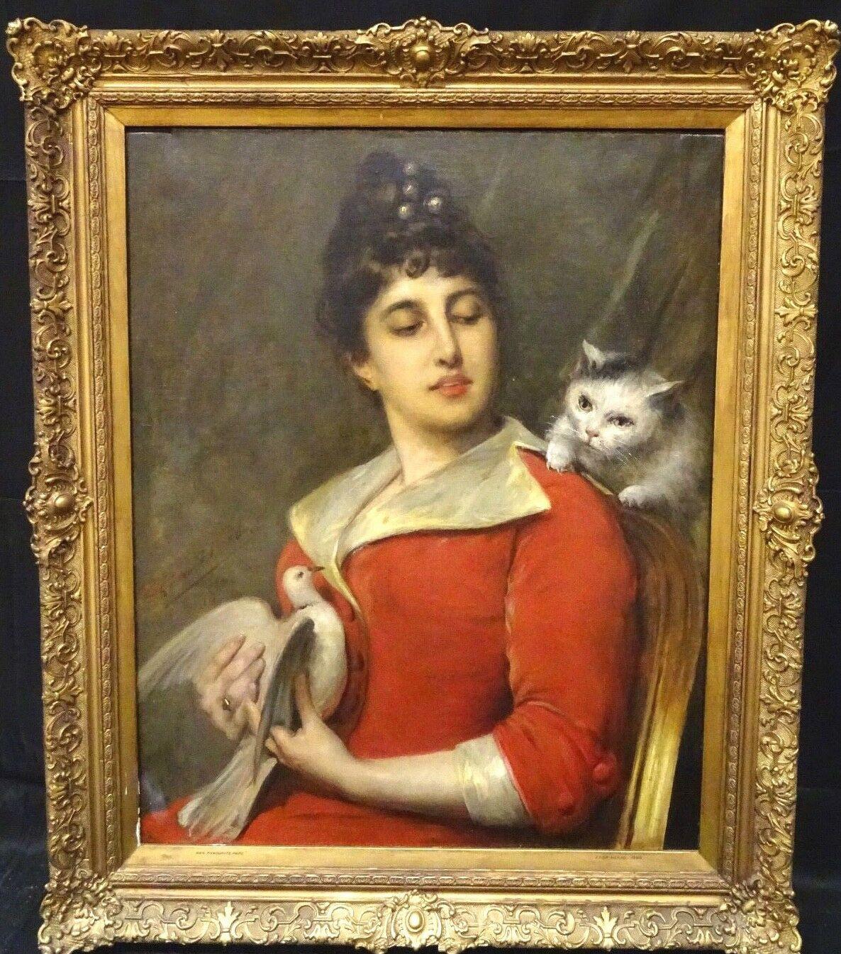 Leon Herbo Portrait Painting - Her Favourite Pets, 19th Century