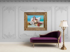 Léon Herbo, 1850 - 1907, Belge, "Femme orientale avec des fruits et des fleurs".