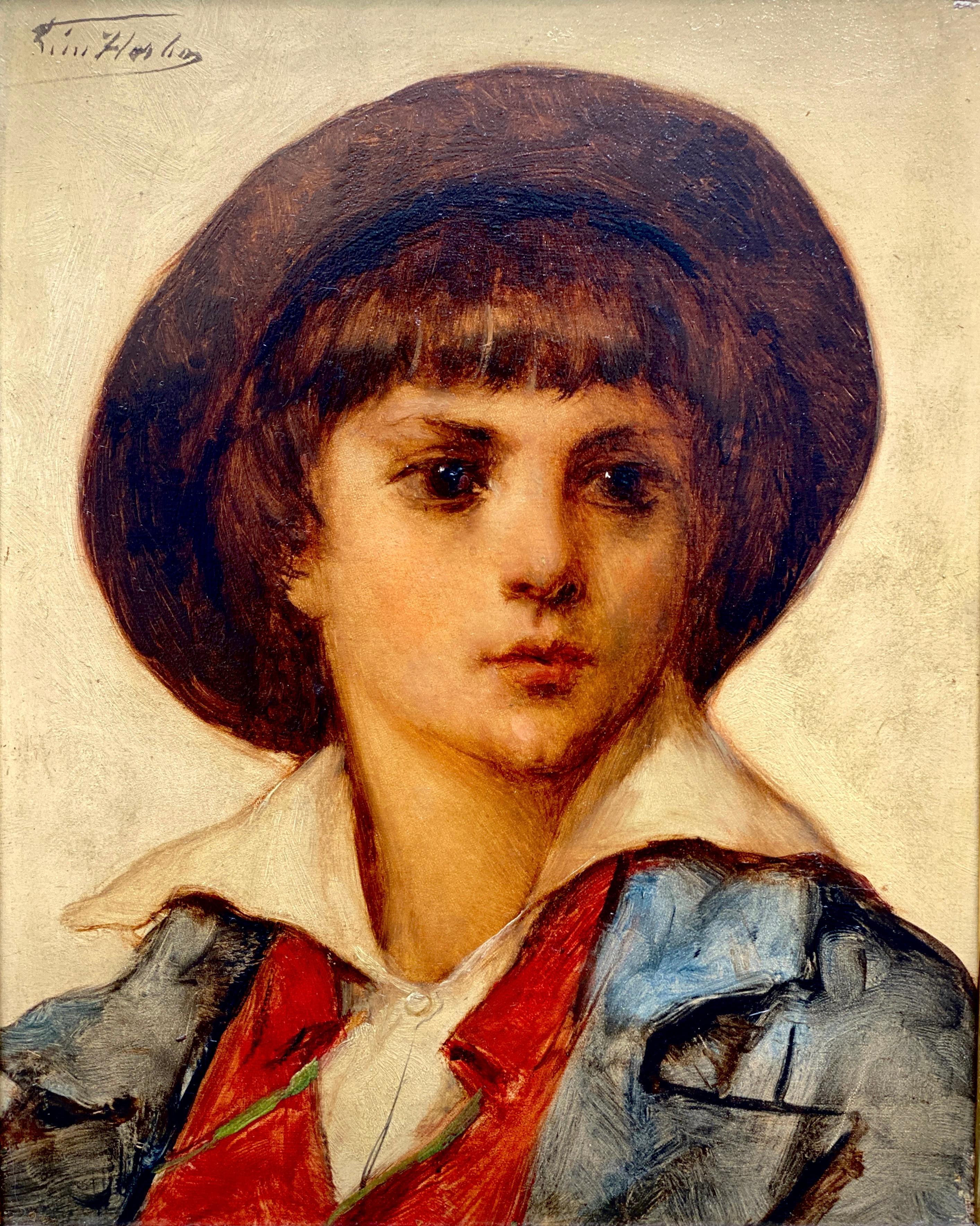 Léon Herbo, Templeuve 1850 - 1907 Ixelles, belgischer Maler, 'Bildnis eines Jungen' – Painting von Leon Herbo