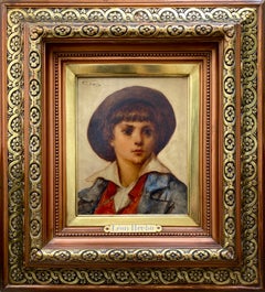 Antique Léon Herbo, Templeuve 1850 – 1907 Ixelles, Belgian Painter, 'Portrait of a Boy'