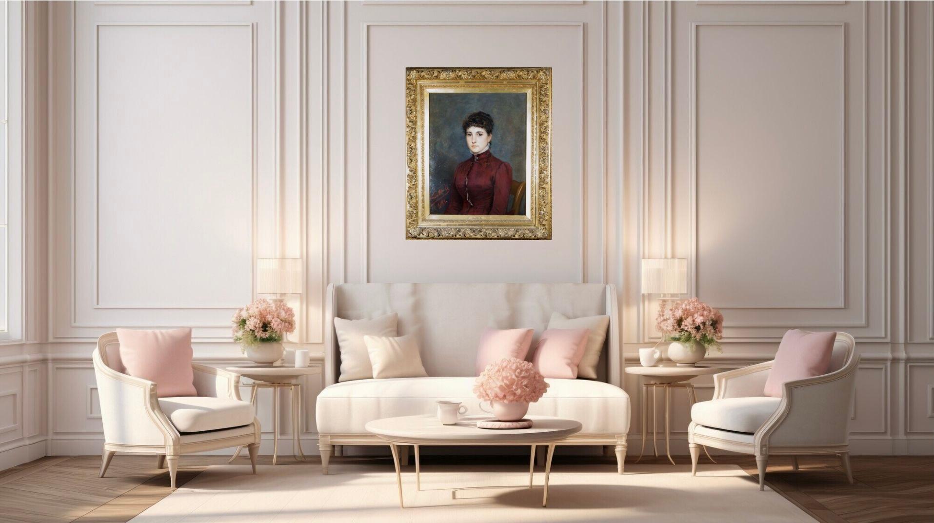 Portrait of a Girl Oil on Canvas Signed in Frame 19th century For Sale 7