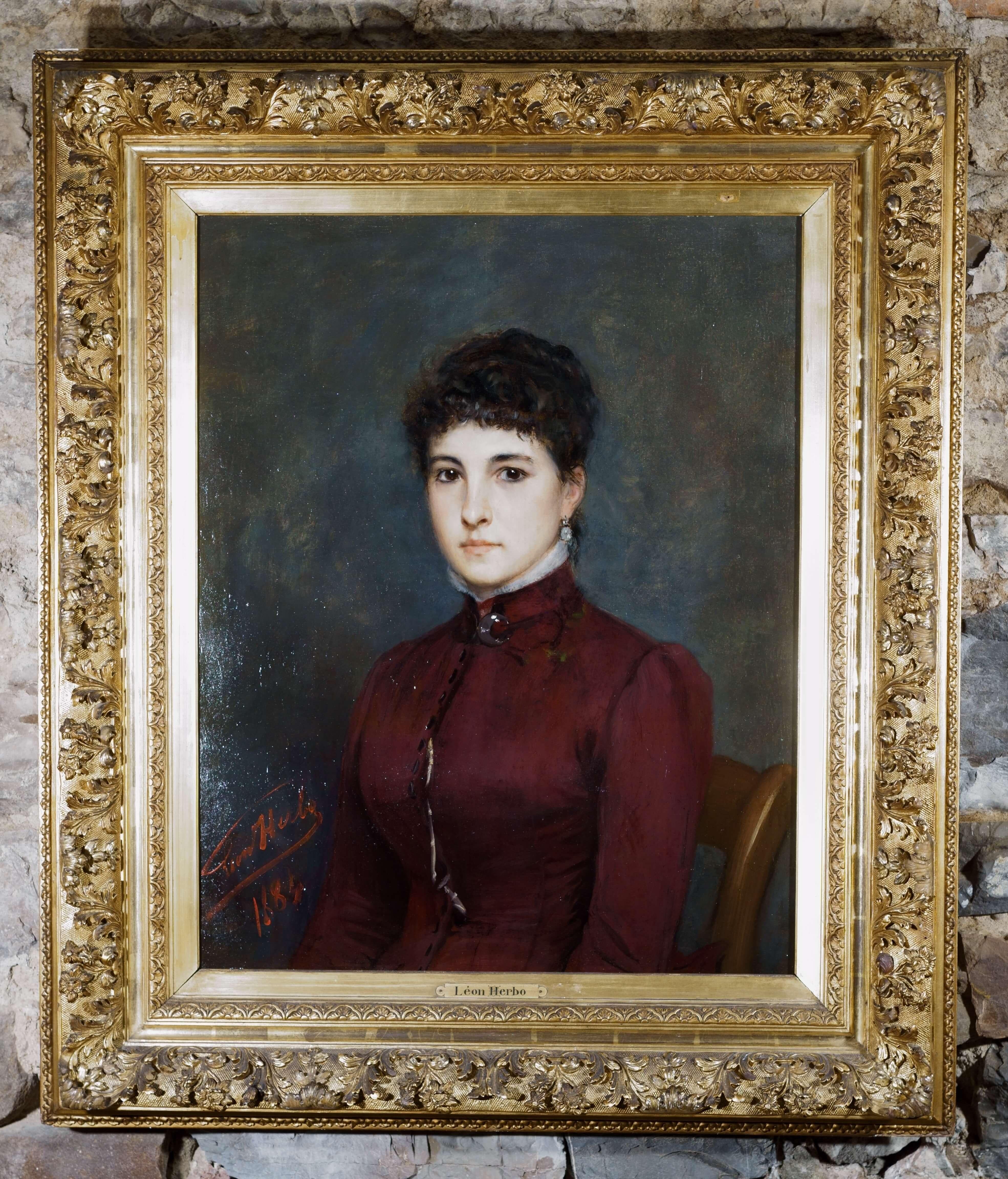 Retrato de niña Óleo sobre lienzo Firmado en el marco Escuela belga del siglo XIX - Painting de Leon Herbo