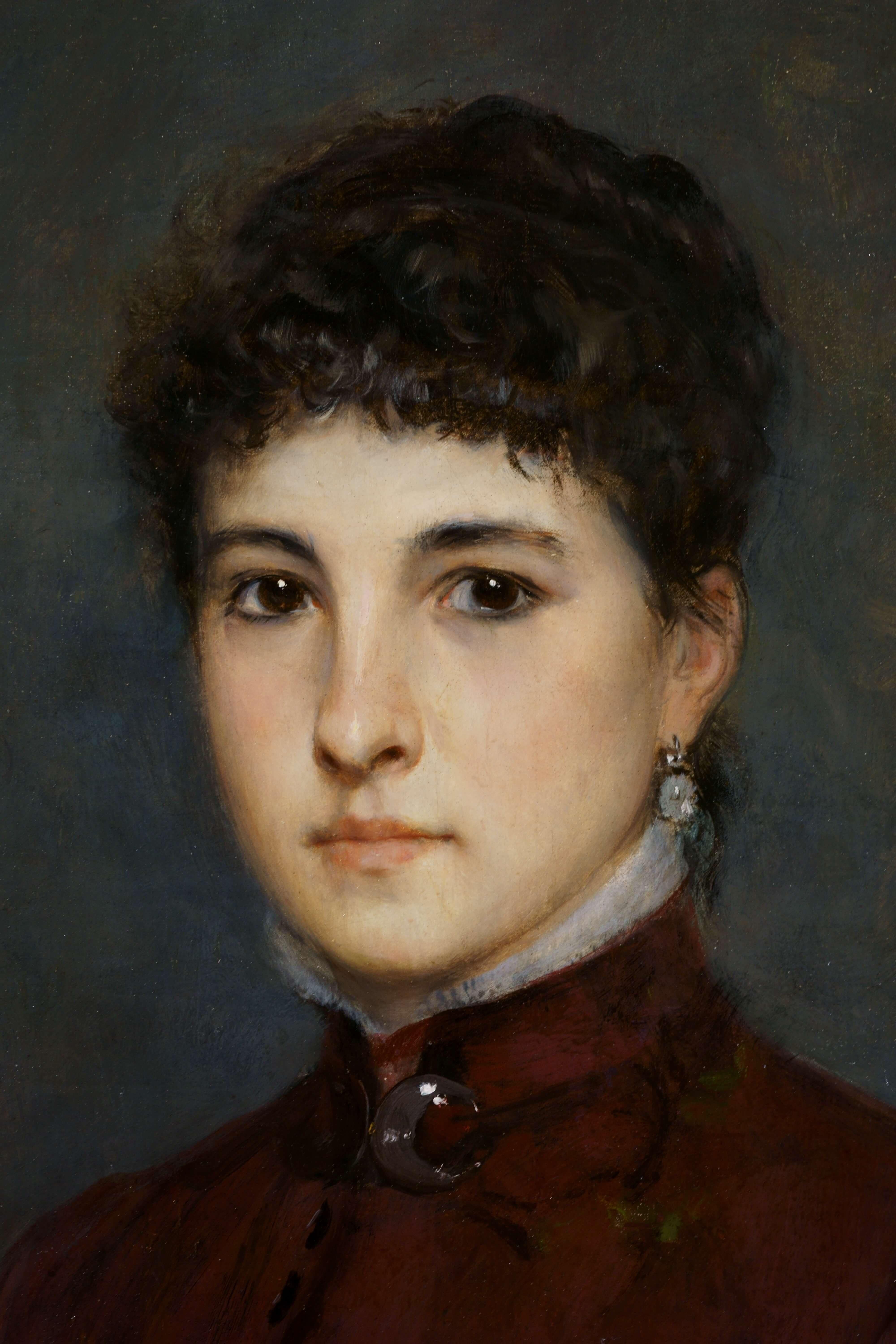 Retrato de niña Óleo sobre lienzo Firmado en el marco Escuela belga del siglo XIX - Painting Realista de Leon Herbo