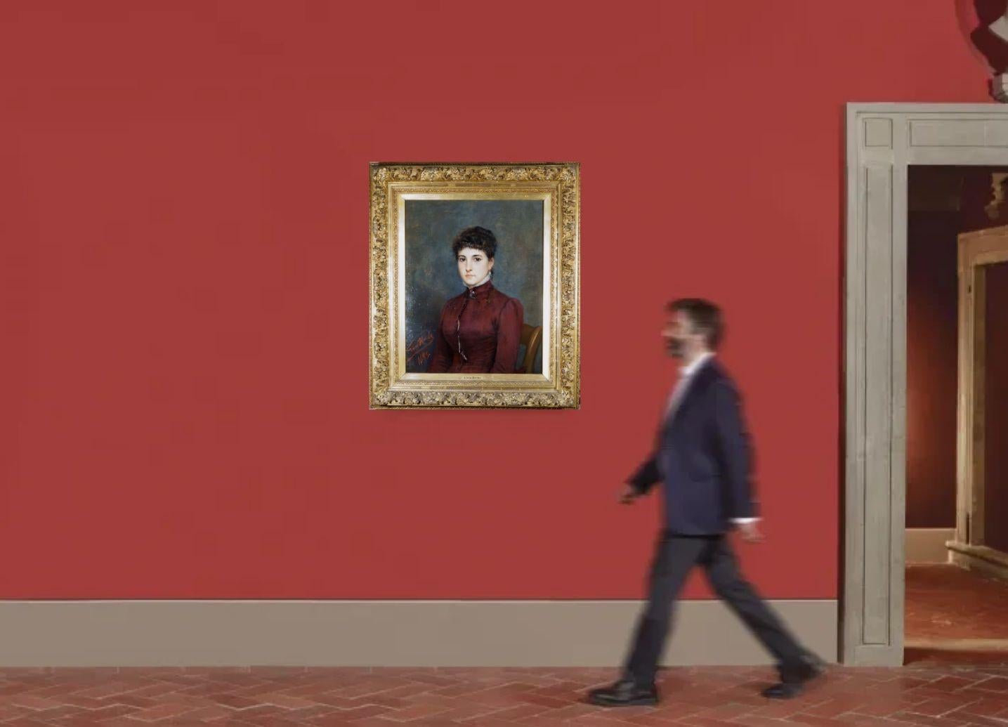 Retrato de niña Óleo sobre lienzo Firmado en el marco Escuela belga del siglo XIX en venta 2
