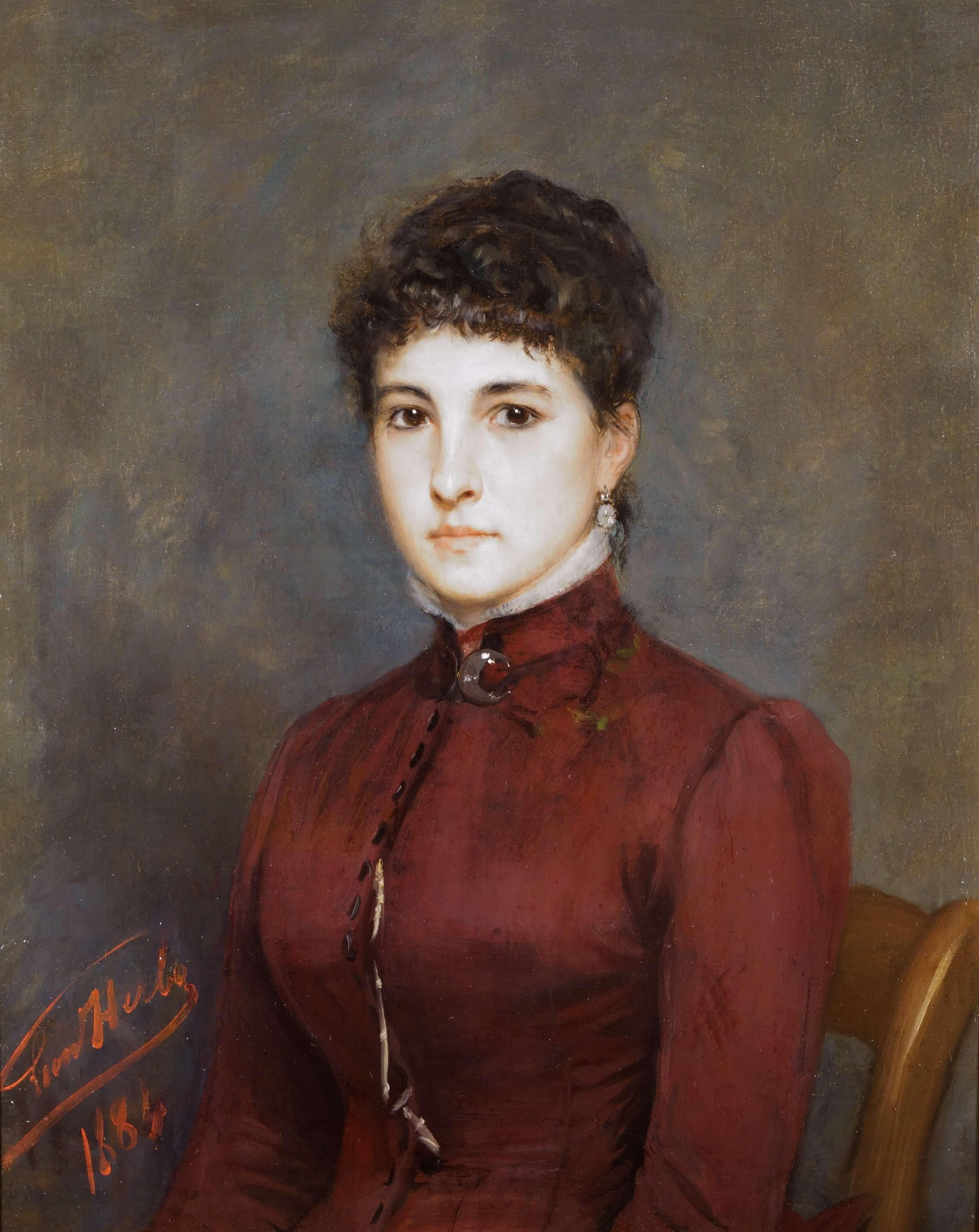 Portrait Painting de Leon Herbo - Retrato de niña Óleo sobre lienzo Firmado en el marco Escuela belga del siglo XIX