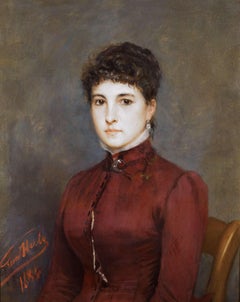Retrato de niña Óleo sobre lienzo Firmado en el marco Escuela belga del siglo XIX