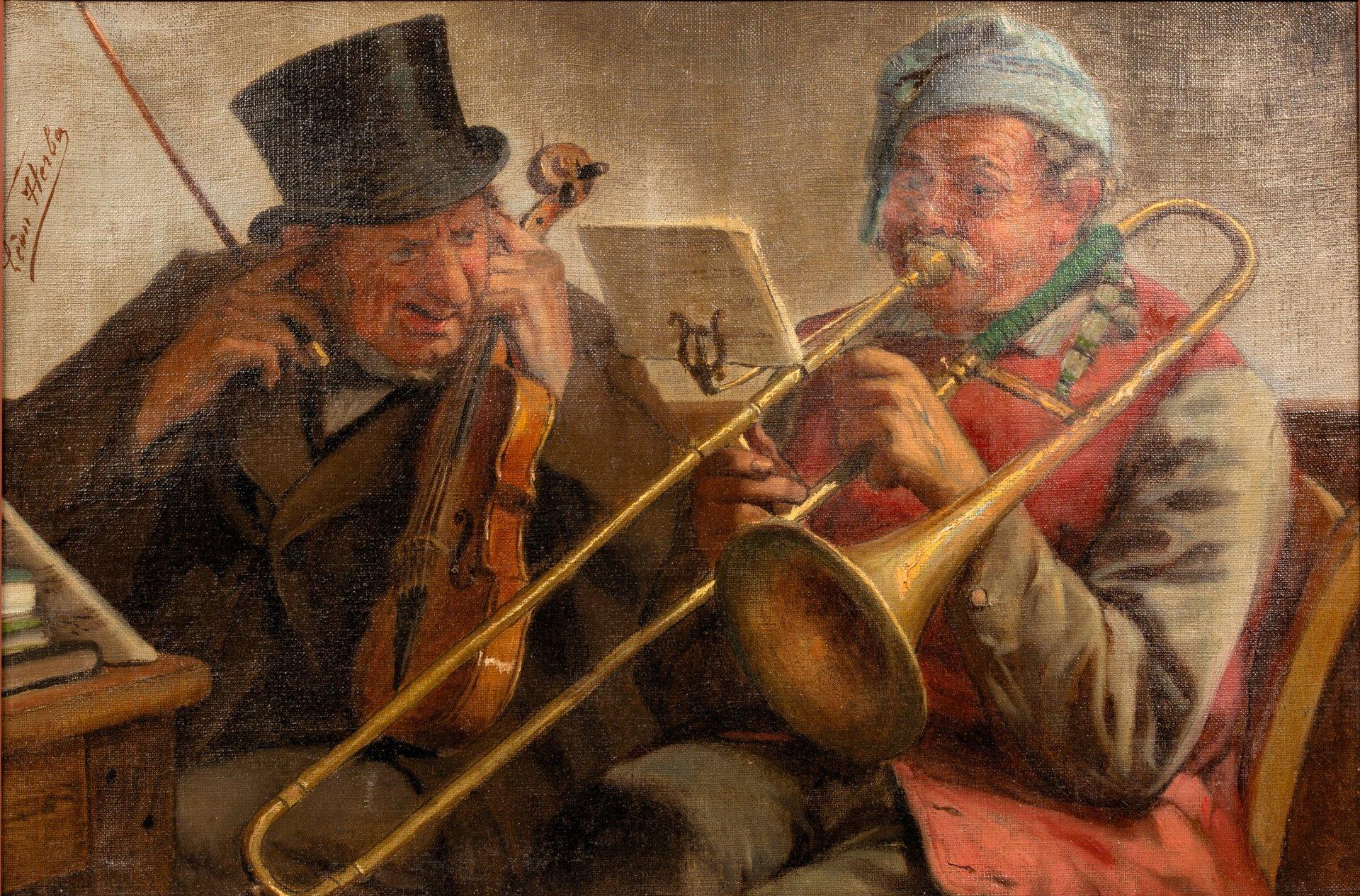 Un concert cacophonique oil on canvas by Leon Herbo (1850 - 1907) 4