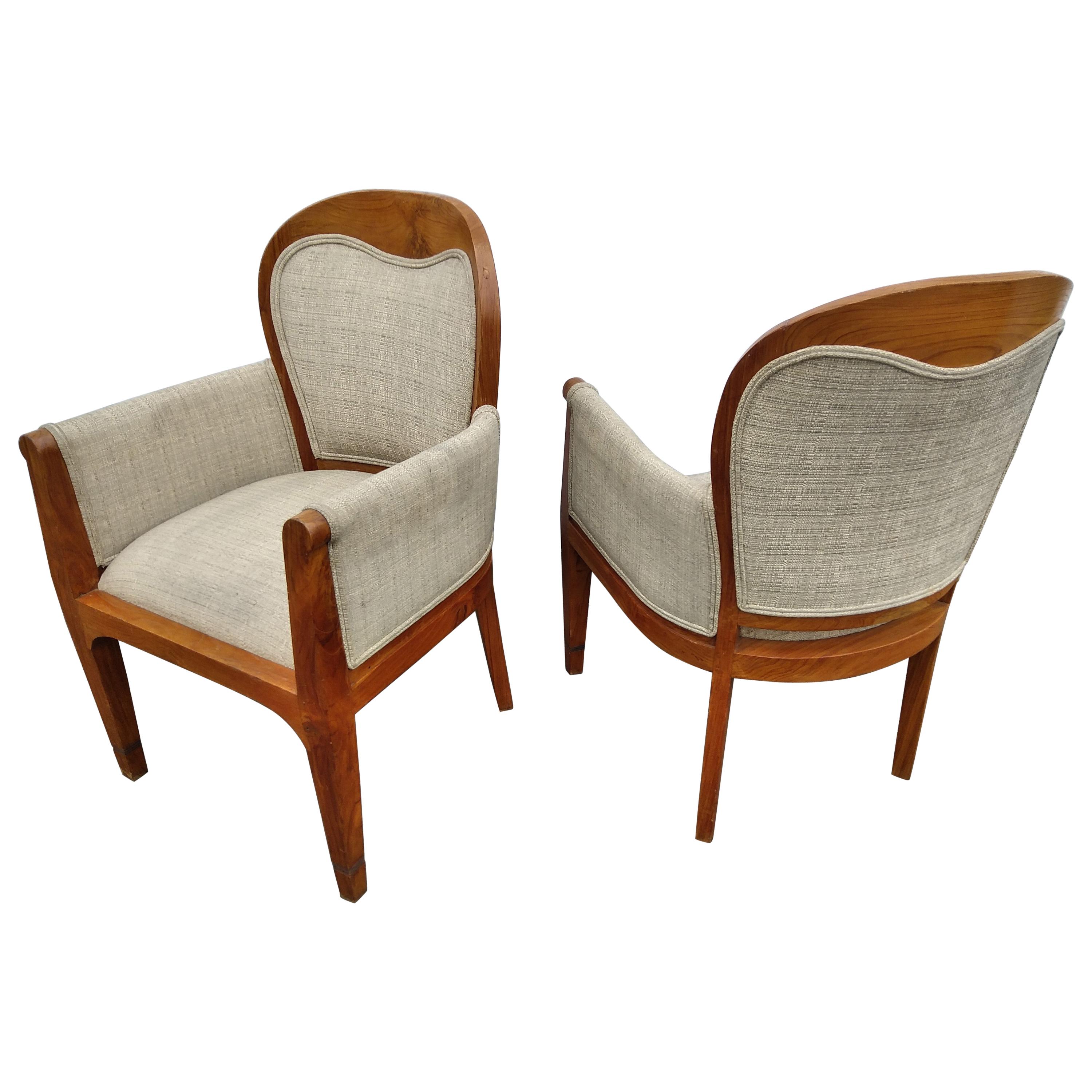 Leon Jallot Art Deco Pair of Oak Armchairs, French, 1915 For Sale