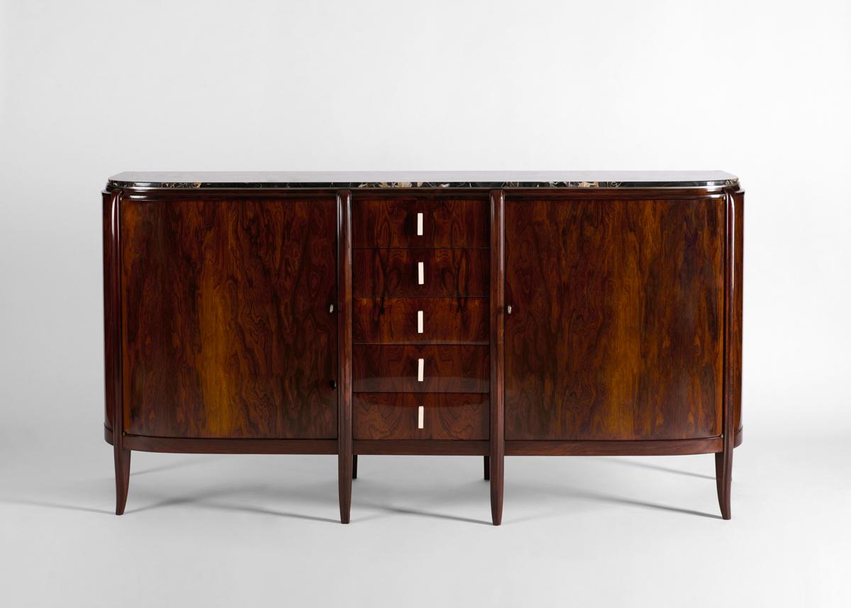 Léon Jallot, Art Deco Sideboard, Walnut and Marble, France, C. 1925 In Good Condition For Sale In New York, NY