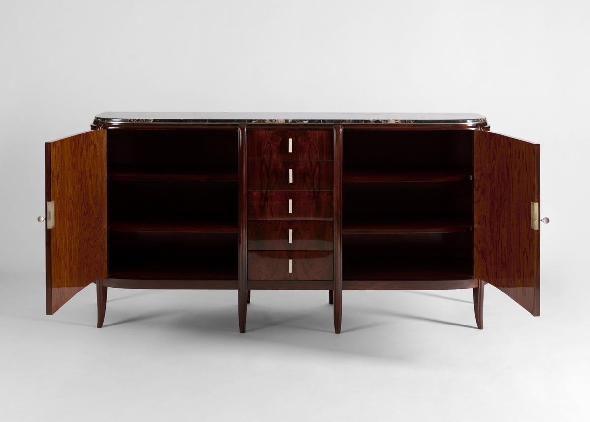 Early 20th Century Léon Jallot, Art Deco Sideboard, Walnut and Marble, France, C. 1925 For Sale
