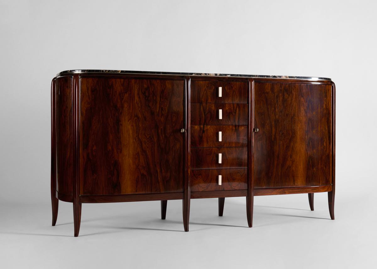 Léon Jallot, Art Deco Sideboard, Walnut and Marble, France, C. 1925 For Sale 1