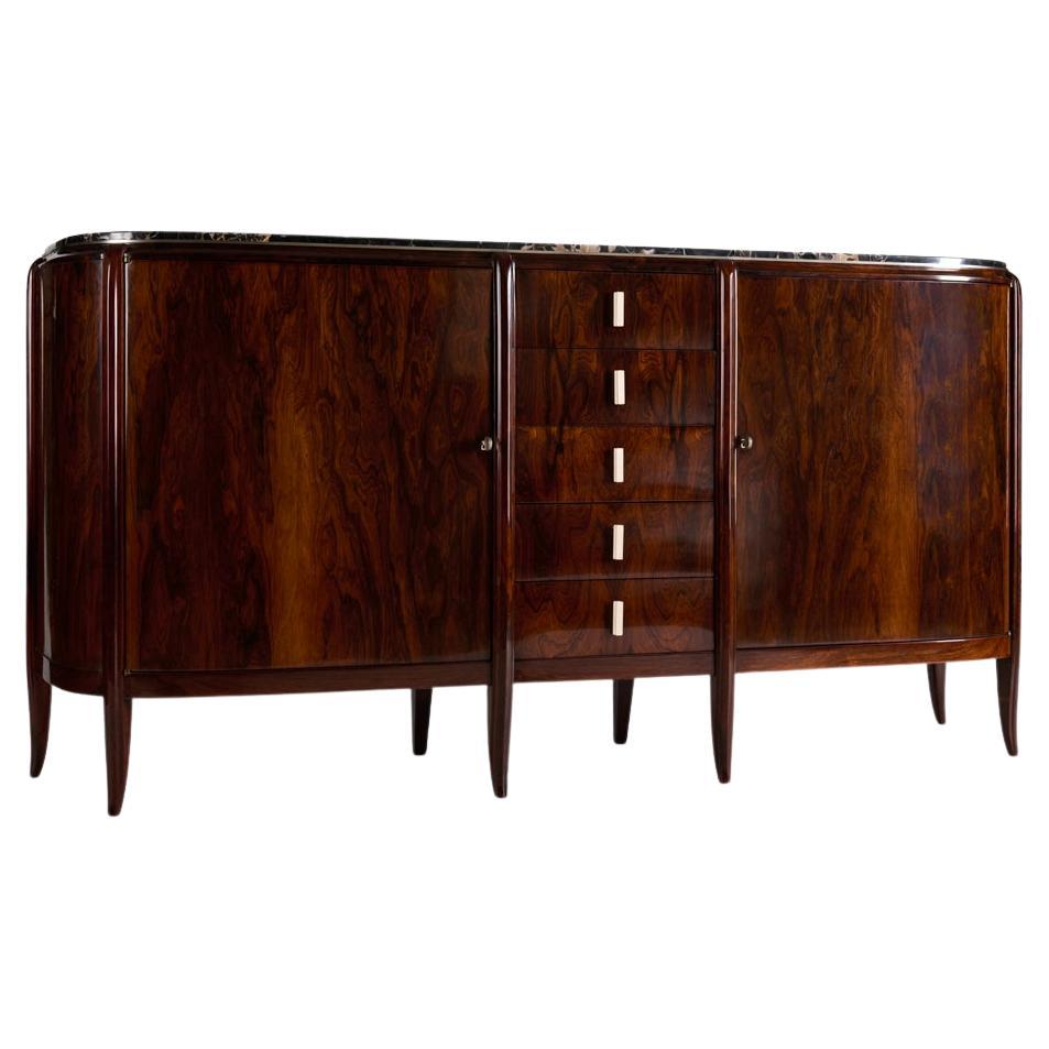 Léon Jallot, Art Deco Sideboard, Walnut and Marble, France, C. 1925 For Sale