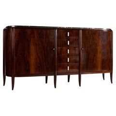 Léon Jallot, Art Deco Sideboard, Walnut and Marble, France, C. 1925