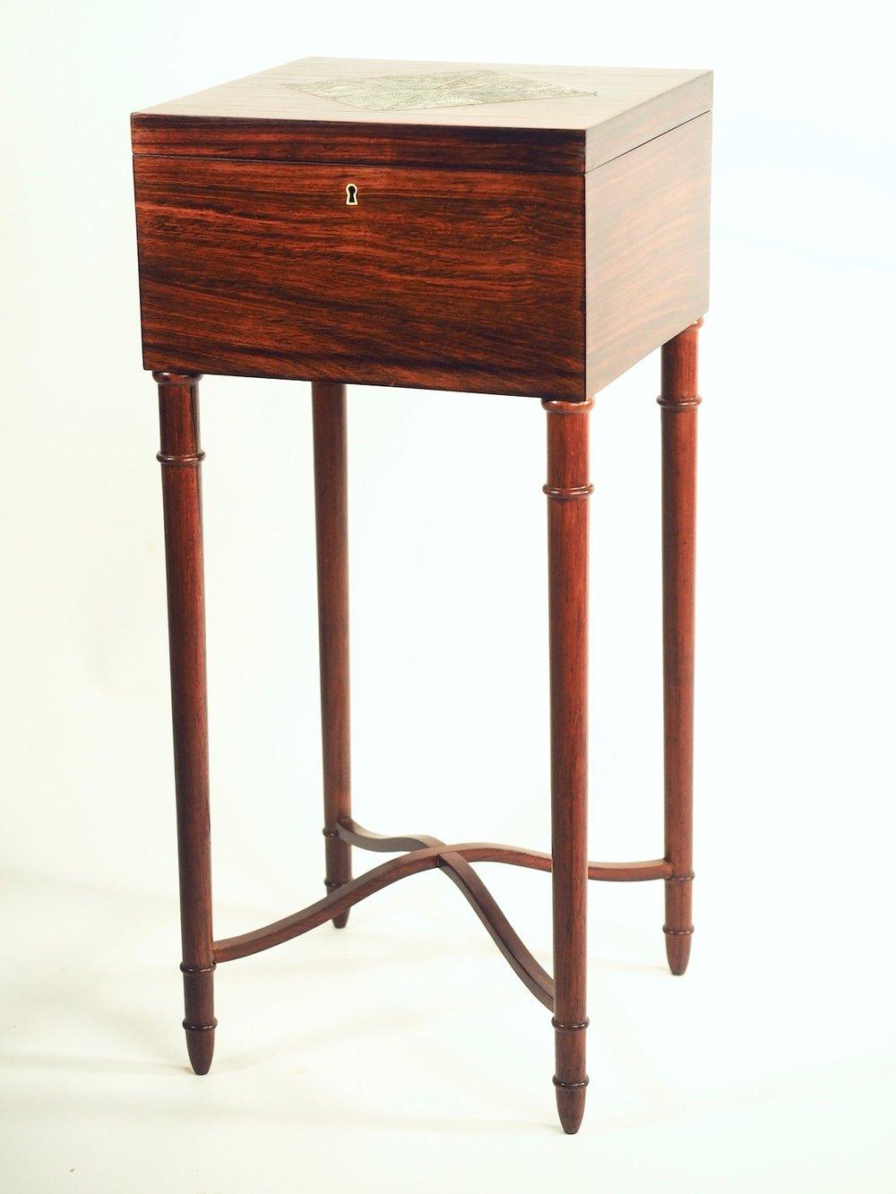 Classic early French Art Deco side table with lift top, circa 1920, by Leon Jallot in rosewood with shagreen inlaid top. Restored and refinished.

 