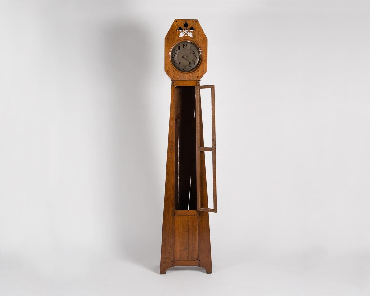 Léon Jallot, Oak Grandfather Clock, France, 1910 In Fair Condition For Sale In New York, NY