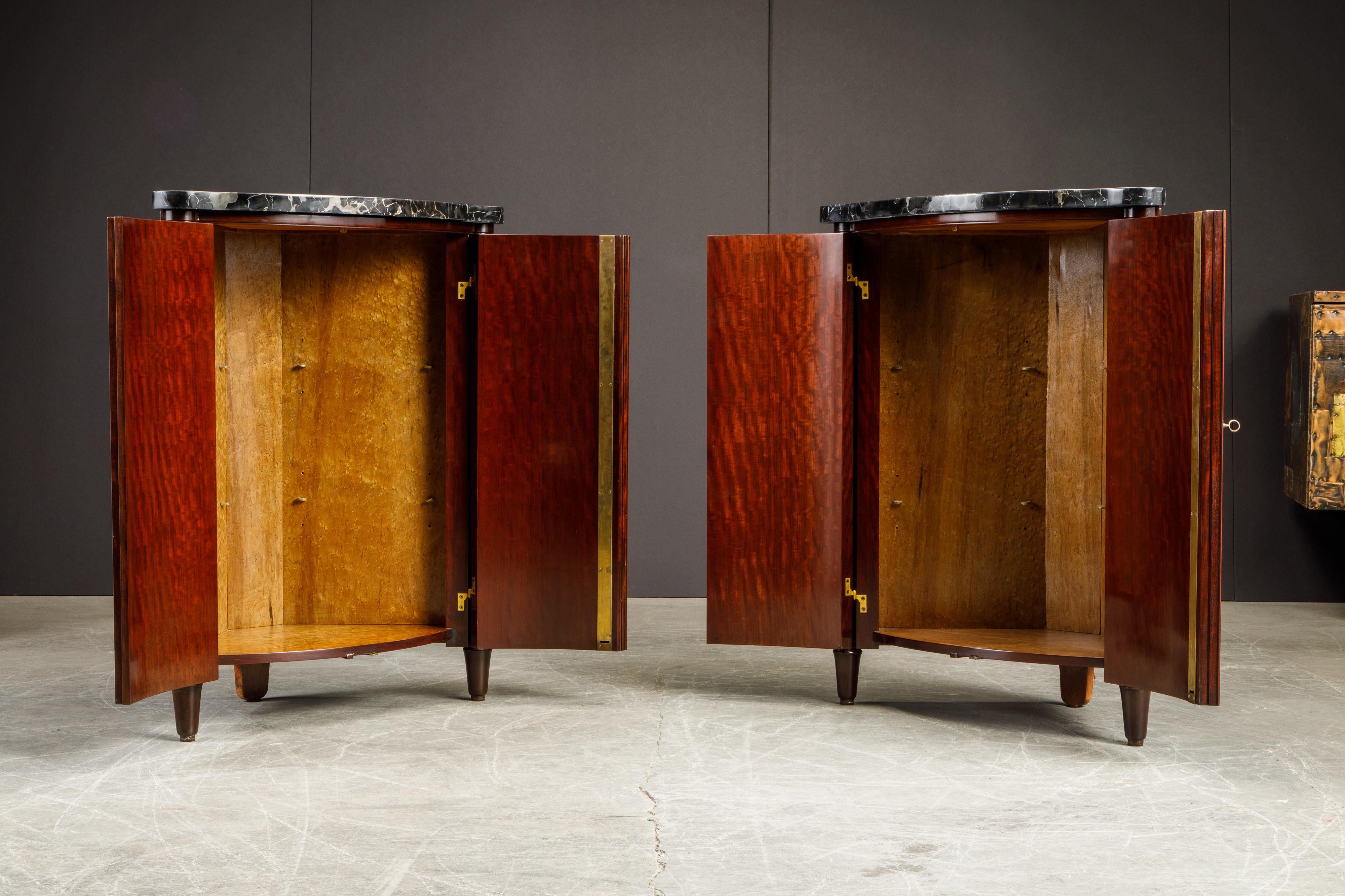 Leon Jallot Pair of Inlaid Amaranth and Nero Portoro Encoignures, c 1925, Signed 12