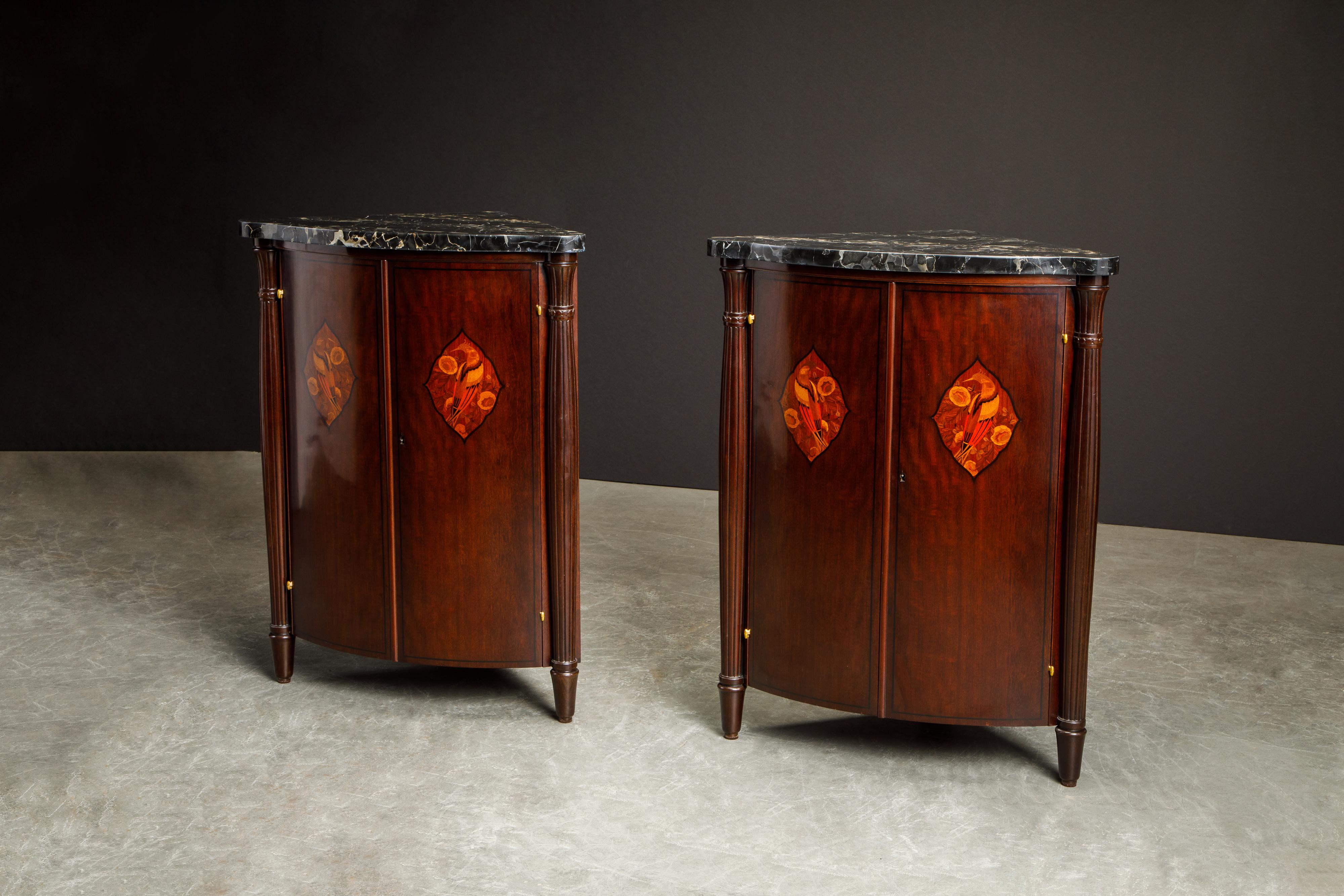 Leon Jallot Pair of Inlaid Amaranth and Nero Portoro Encoignures, c 1925, Signed In Excellent Condition For Sale In Los Angeles, CA