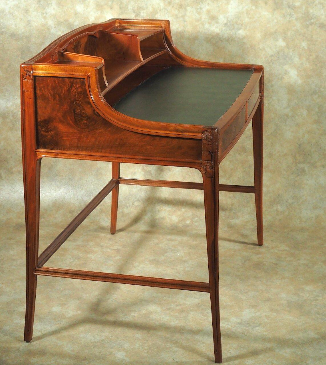 Art Nouveau Leon Jallot Sculpted Walnut Desk and Chair For Sale