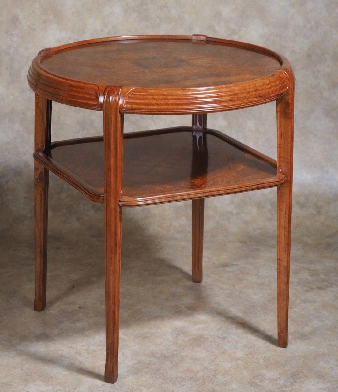 Art Deco Leon Jallot Tiered Table in Pearwood and Camphor Burl For Sale
