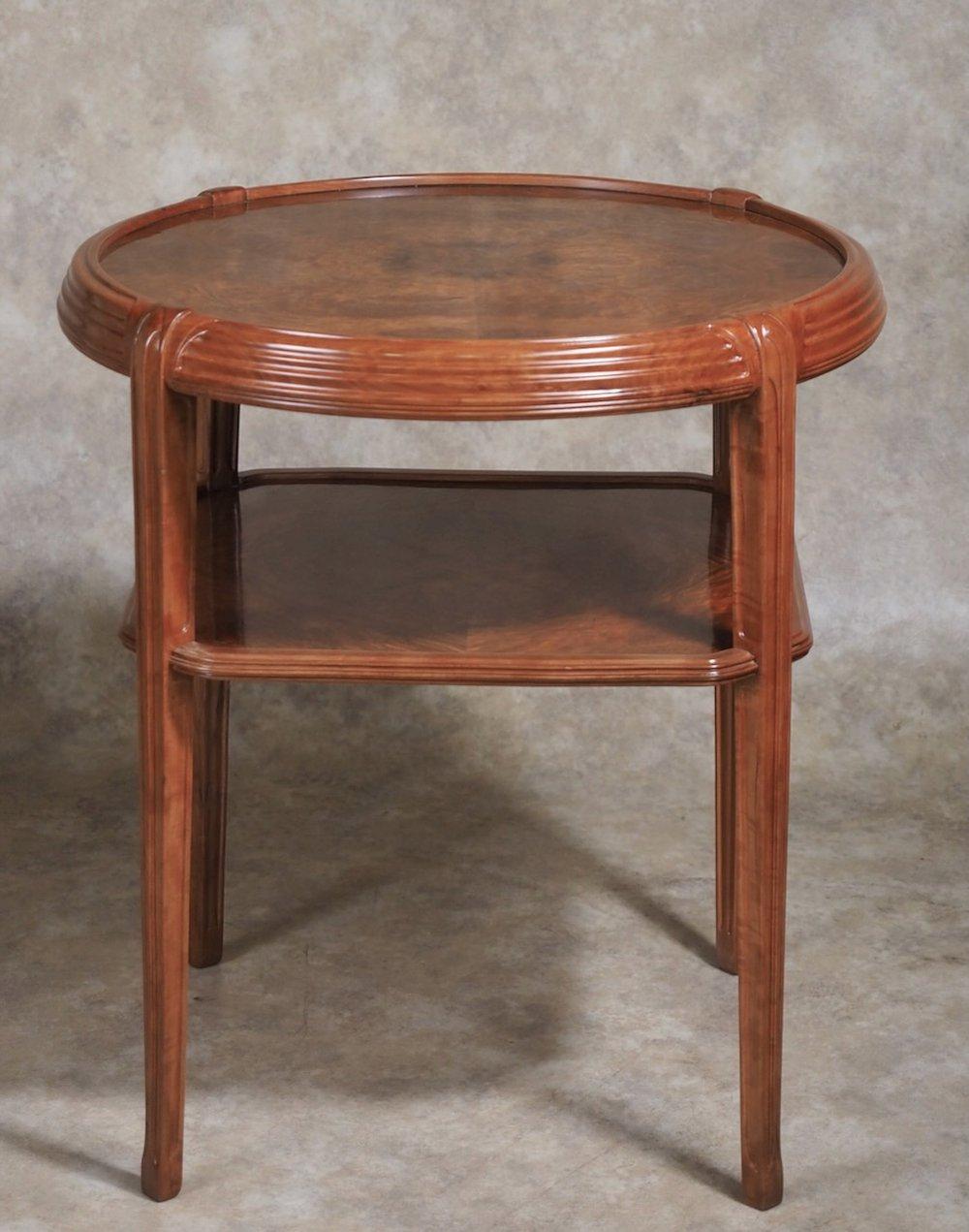 French Leon Jallot Tiered Table in Pearwood and Camphor Burl For Sale
