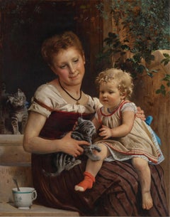 Léon-Jean-Bazille Perrault Peinture à l'huile Scène de genre "Playmates"