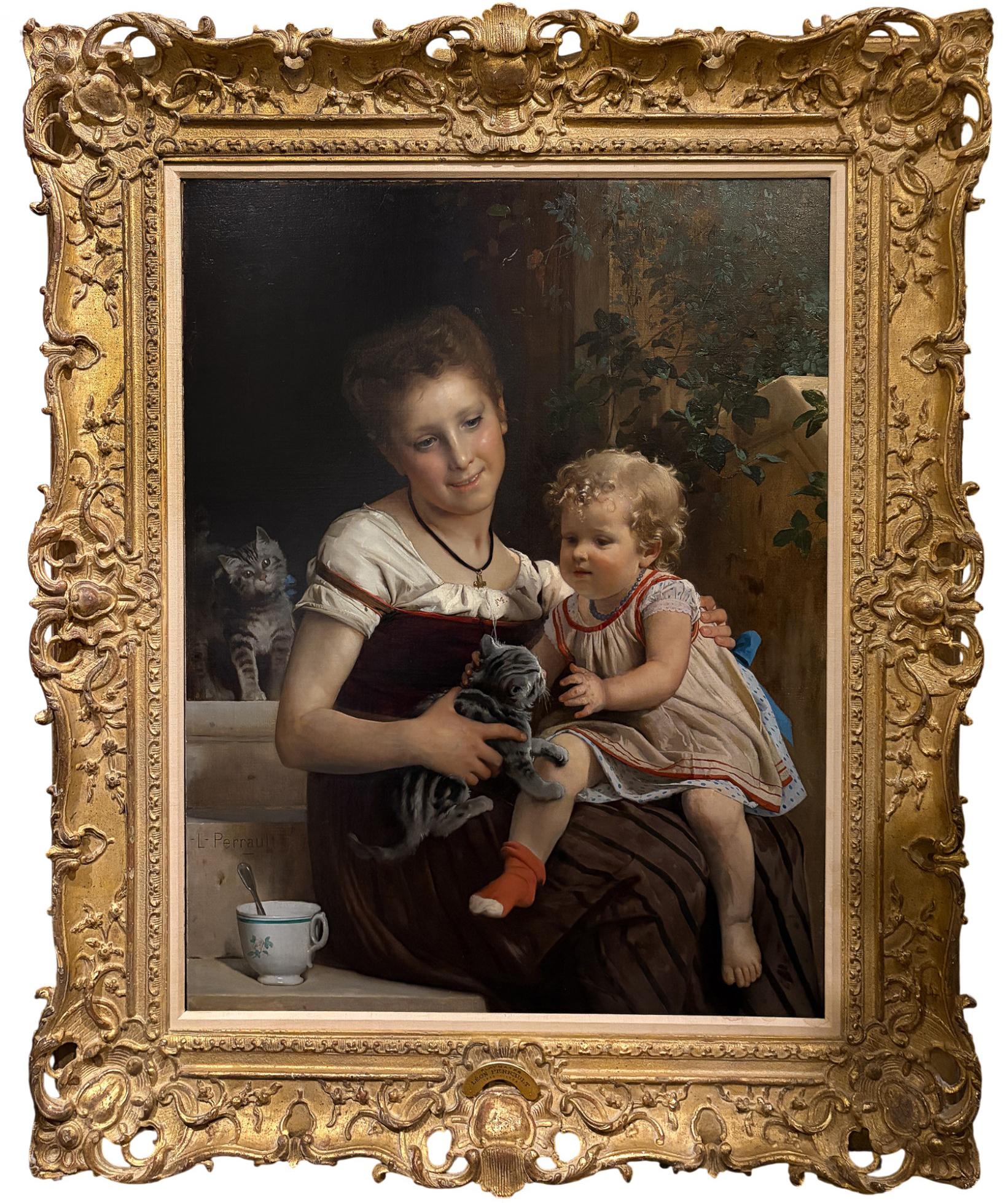 Léon-Jean-Bazille Perrault

Français 1832 - 1908

Playmates

Une douce peinture de genre représentant une jeune femme et un enfant jouant avec un chaton. Réalisé à la peinture à l
huile, Perrault utilise à la fois des touches de peinture fines et