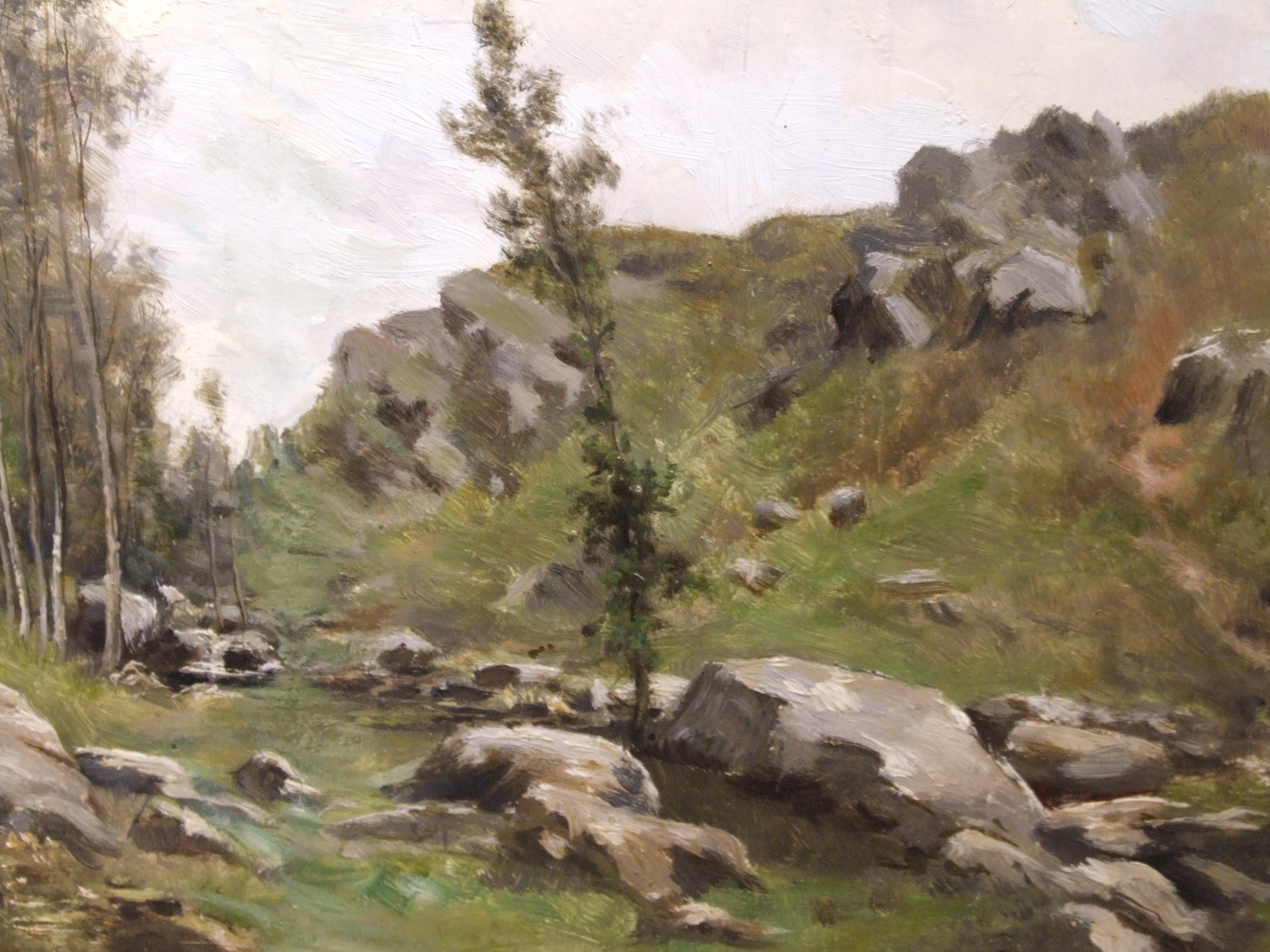 Mountain landscape, XIX c. - Oil on canvas, 27x35 cm., framed. - Painting by Leon Joubert