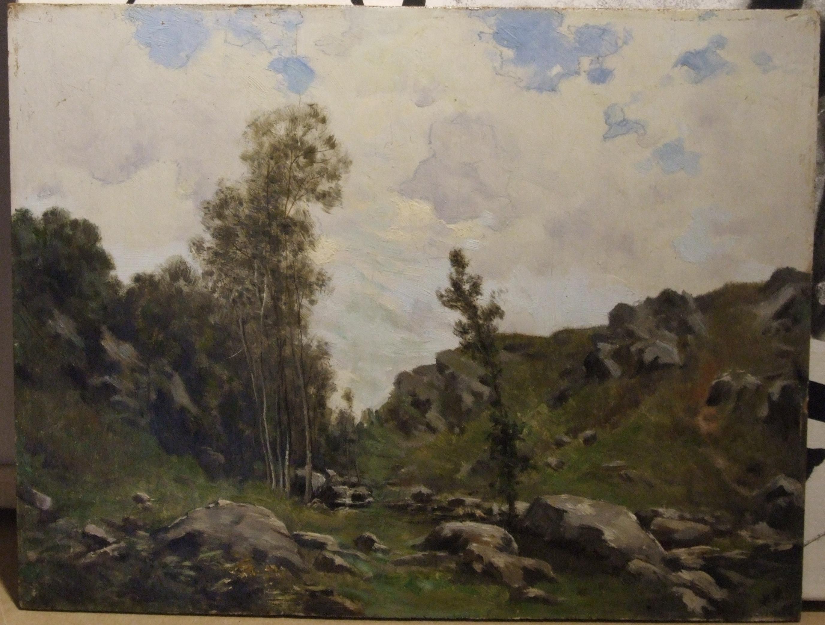Leon Joubert Landscape Painting - Mountain landscape, XIX c. - Oil on canvas, 27x35 cm., framed.