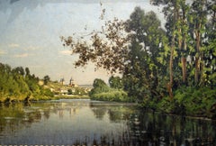 River landscape depicting the Church in Vetheuil on the Seine