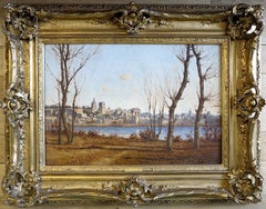 Antique View of Avignon from Barthelasse Island, France