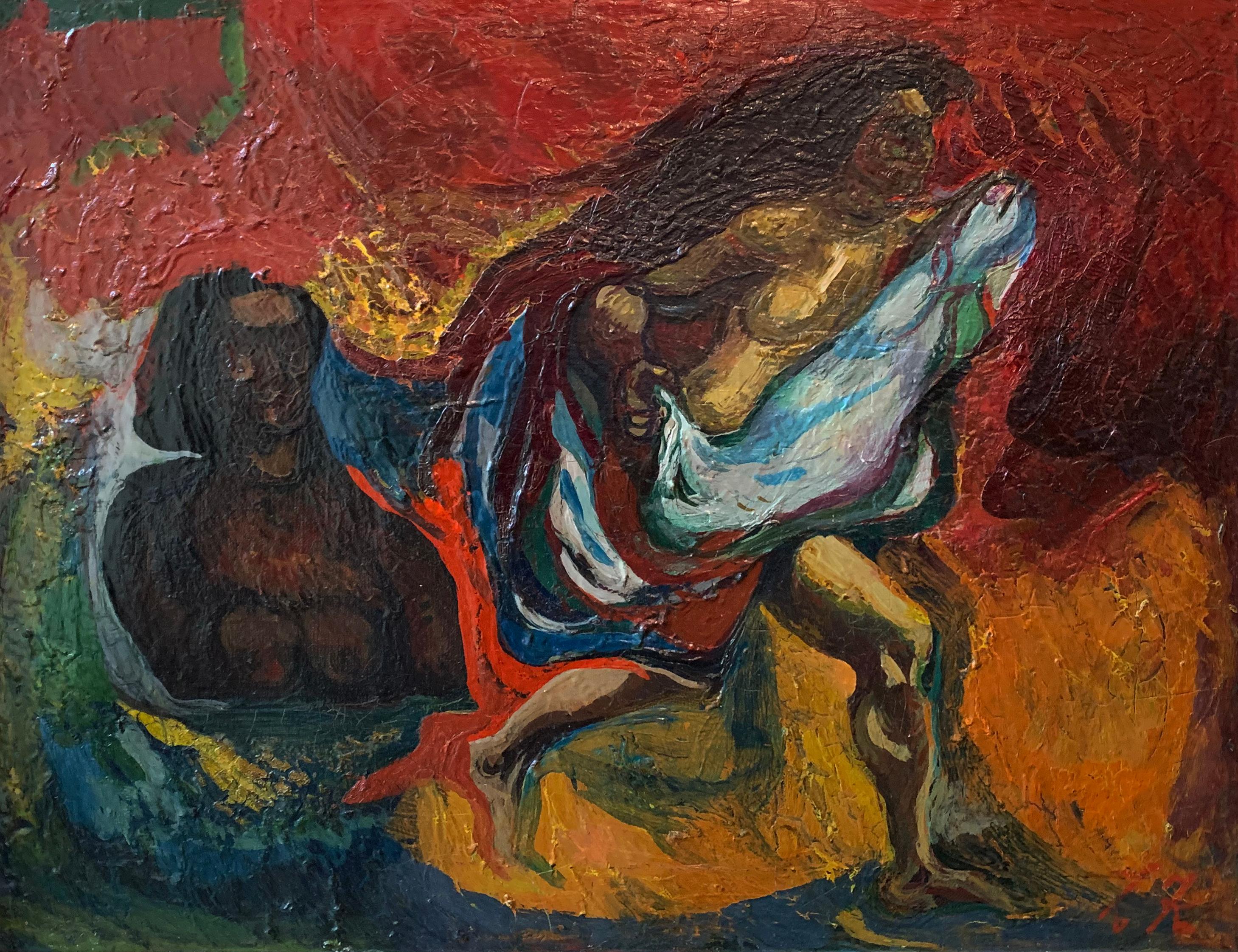 Baigneurs, Nus modernistes, huile sur toile, signée et titrée