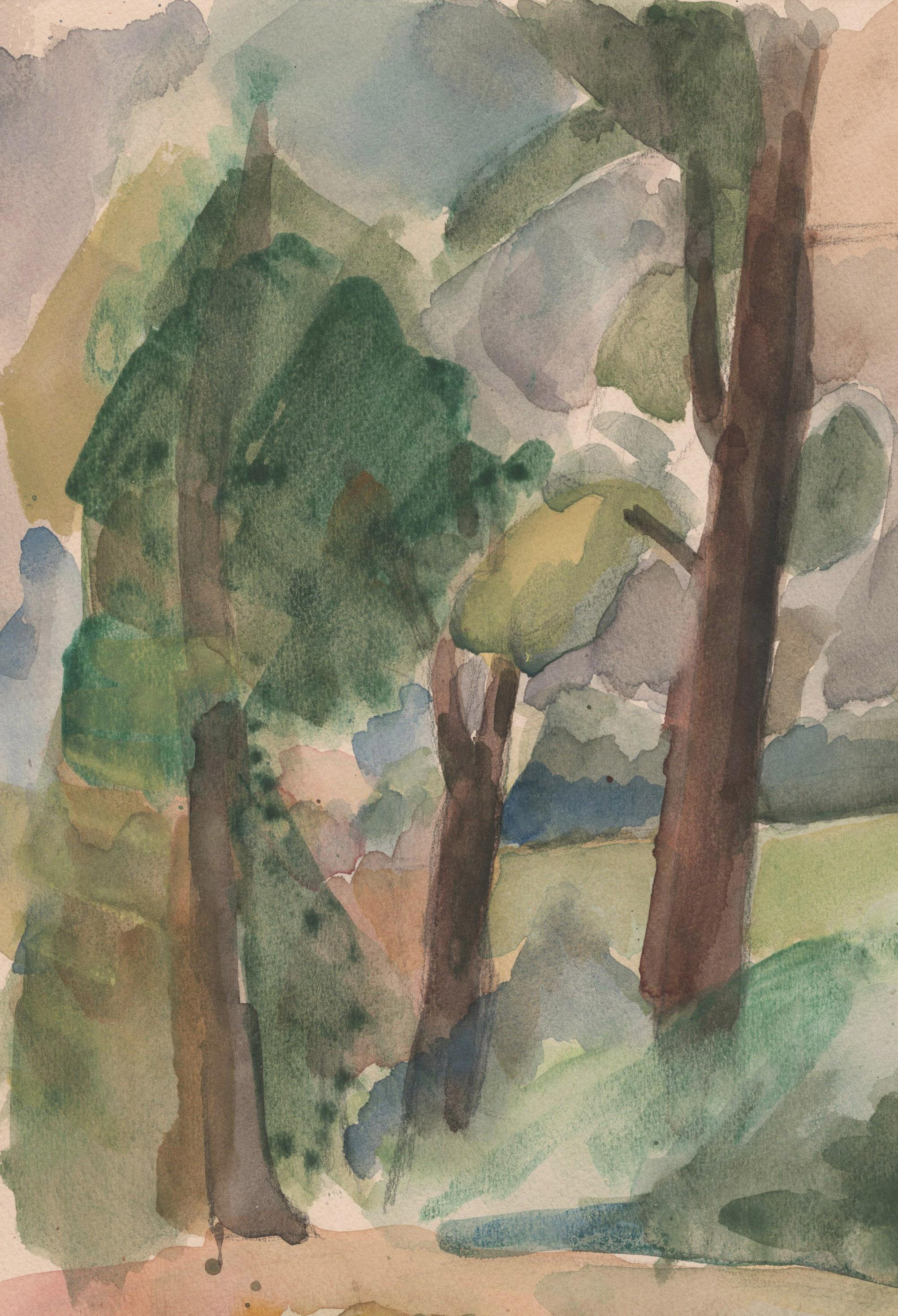 Landscape with Trees - Painting by Leon Kelly