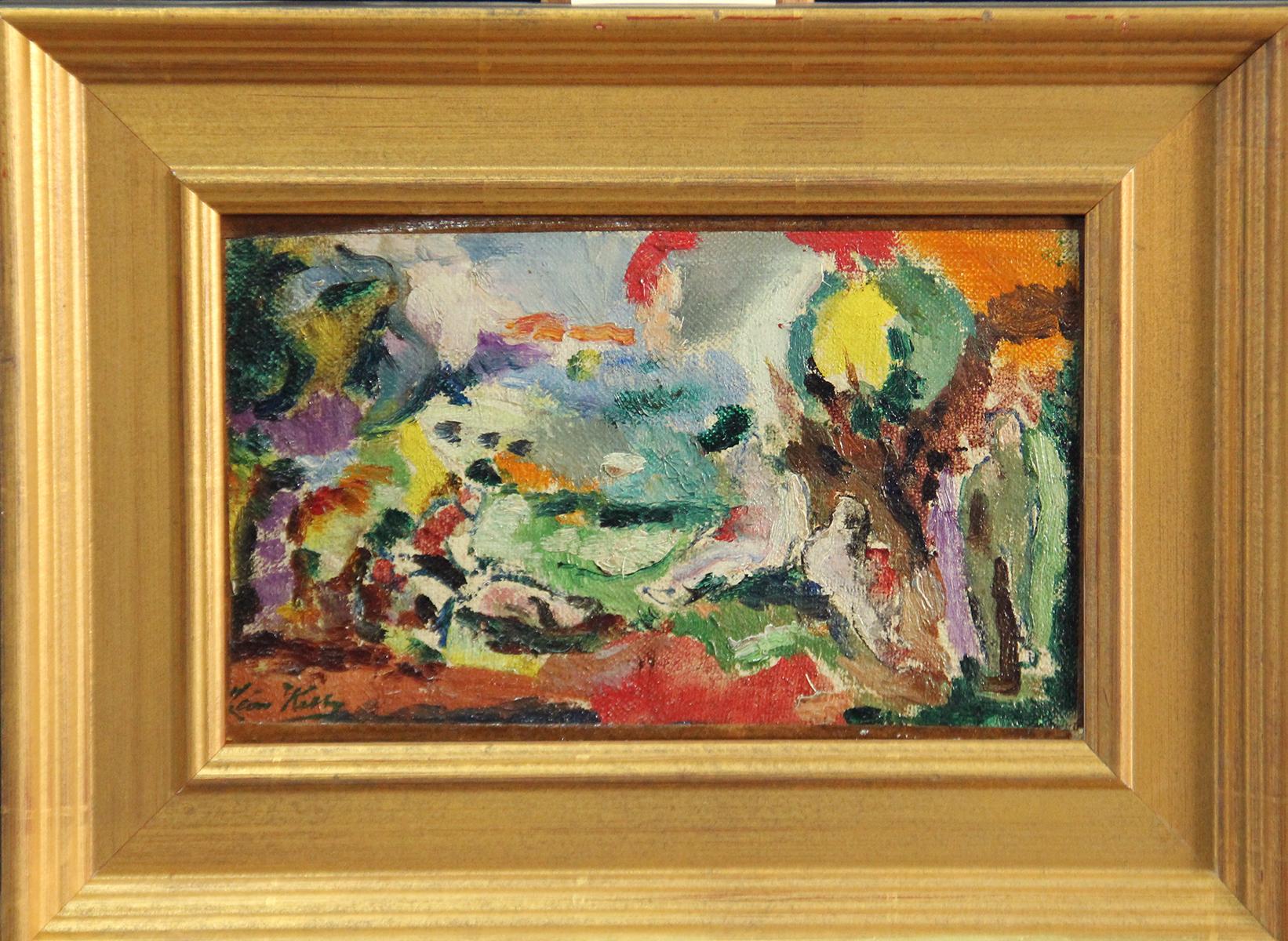 Modernist Abstract Landscape, Oil on Canvas, 1923, Signed and Dated, Framed - Painting by Leon Kelly