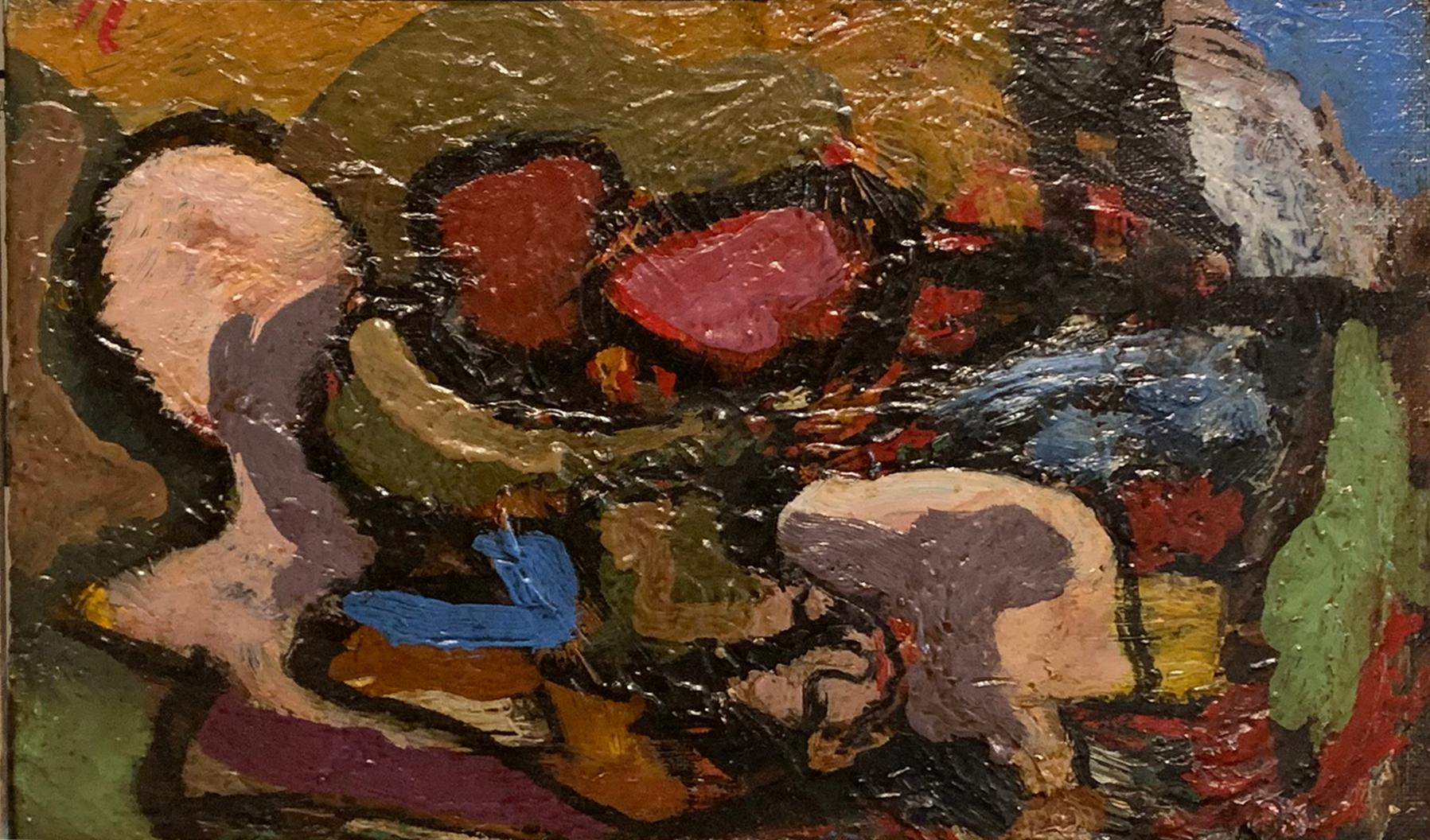 Modernist Still Life, Oil on Board, Monogrammed, Abstract Art - Painting by Leon Kelly