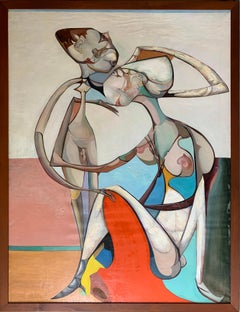 Tenderness of Maternity, Large Canvas Surrealist Portrait of a Couple, 1968