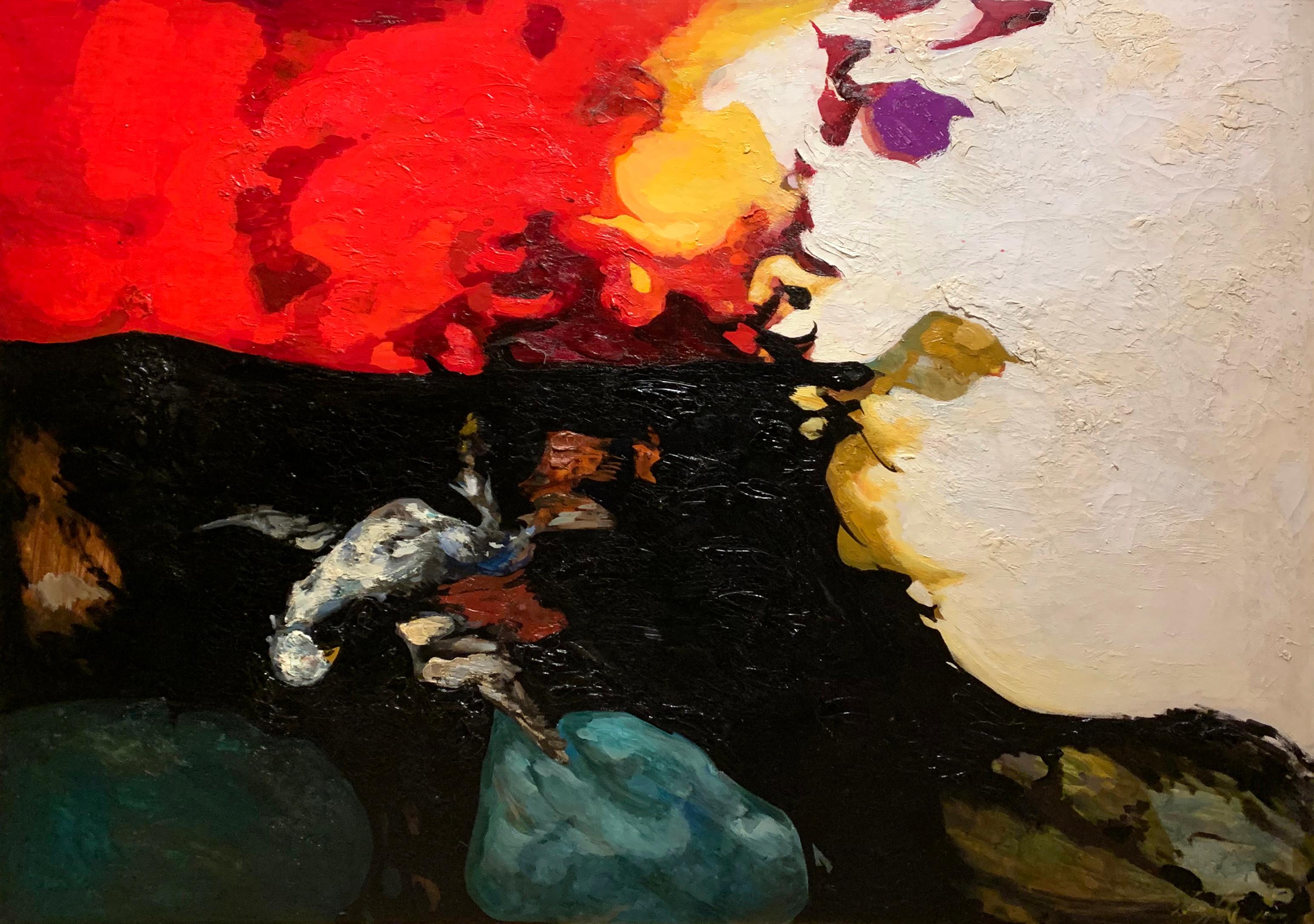 Pidocchio bianco, La Paloma Blanca, Astratto modernista, 1962, Olio su tela con cornice - Painting di Leon Kelly
