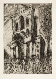Christ Church:: Spitalfields:: Printemps - Eau-forte:: Art contemporain de Leon Kossof