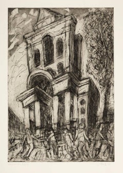 Christ Church, Spitalfields, Spring -- Etching, Contemporary Art by Leon Kossof