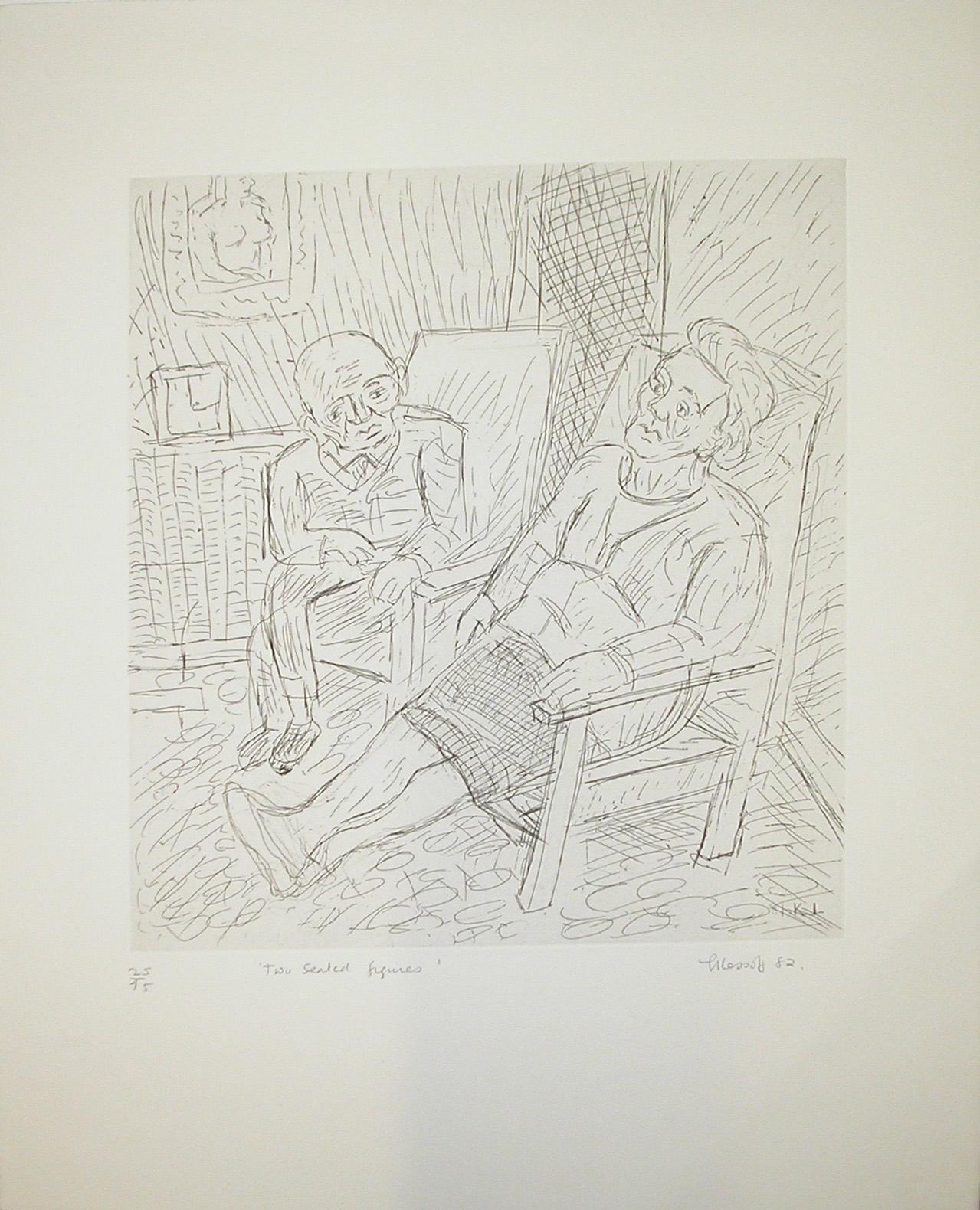 Figurative Print Leon Kossoff - Deux personnages assis