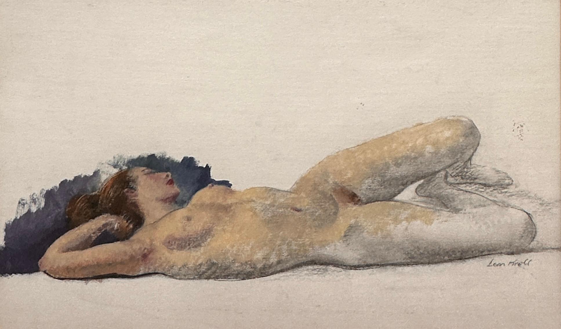 Reclining Nude is nude model figure painting of charcoal & paint on paper - Mixed Media Art by Leon Kroll