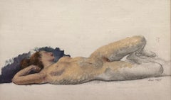 Reclining Nude is nude model figure painting of charcoal & paint on paper