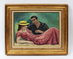 Antique American WPA Social Realism Portrait Return From War Signed Oil Painting