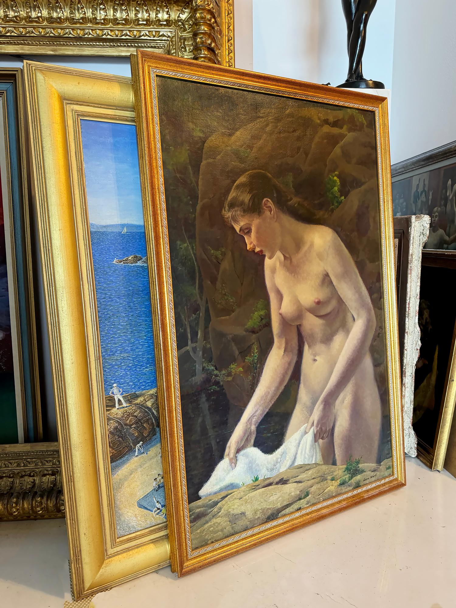 Classica e senza tempo Ragazza nuda in piscina  -  Artista Accademico - Painting Accademia di Leon Kroll