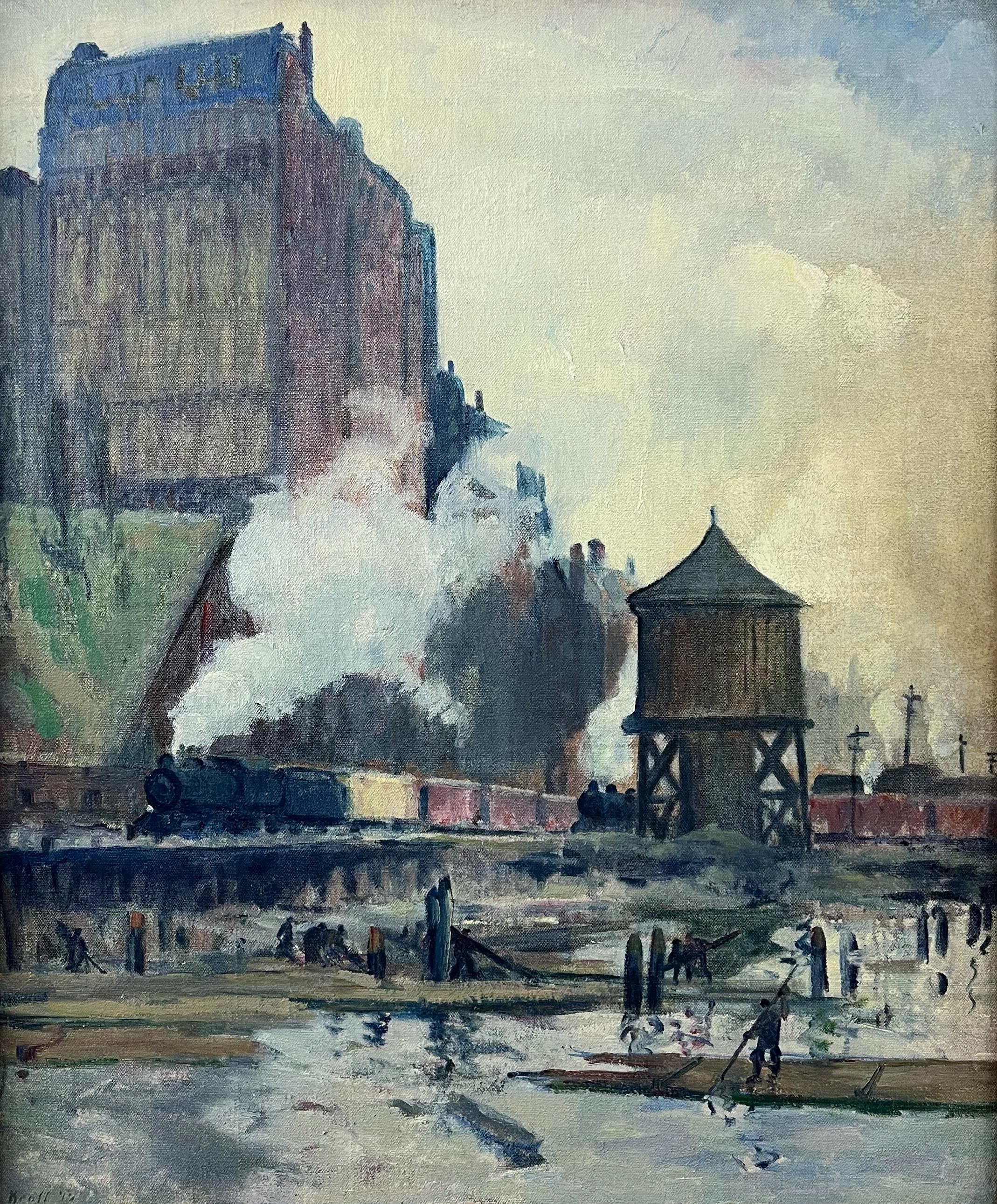 Reclaimed Land, Riverside Drive - Grande peinture à l'huile impressionniste de la ville de New York - Réalisme américain Painting par Leon Kroll