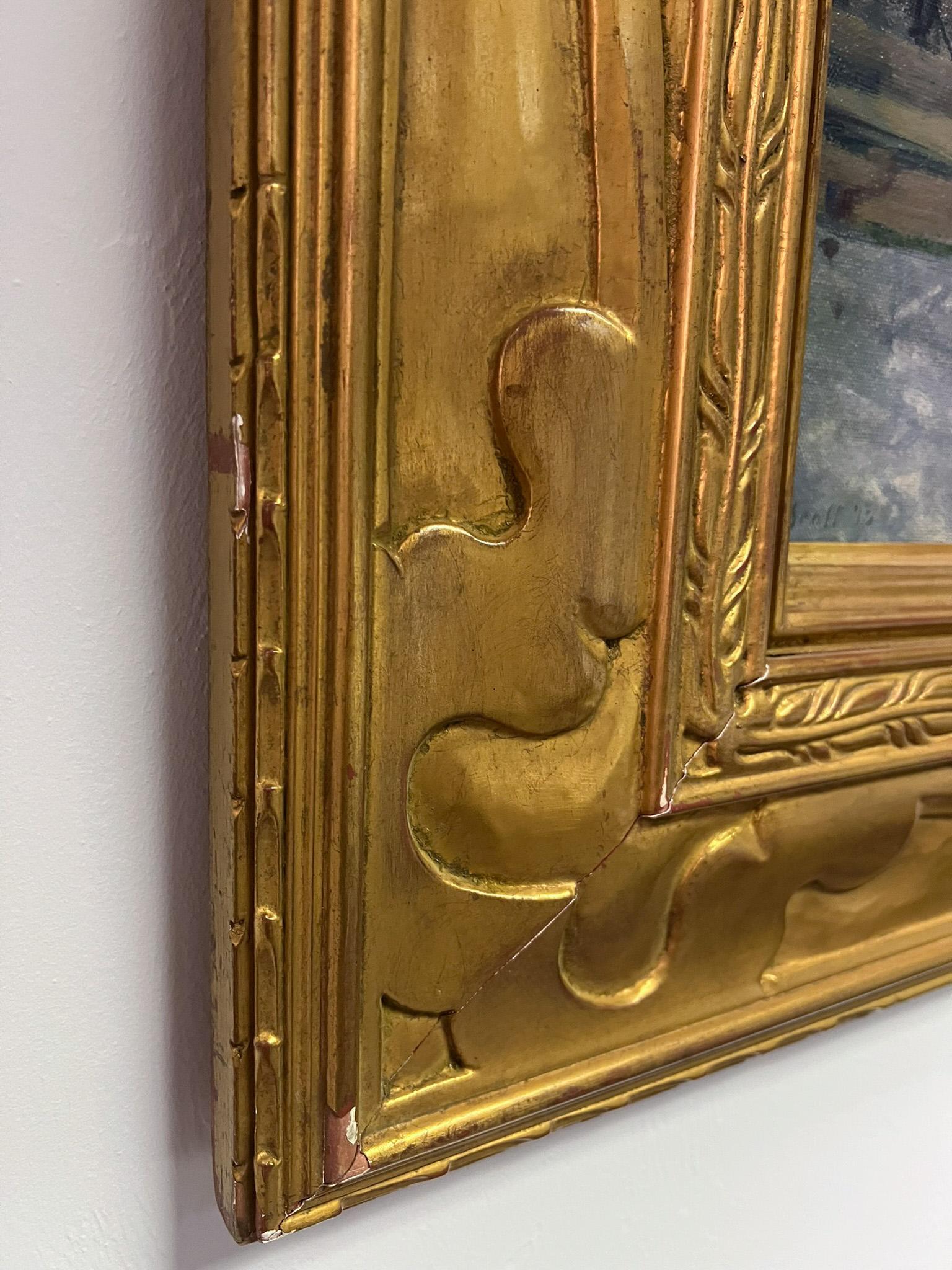 Cette scène new-yorkaise dynamique a été peinte pendant une période de développement intense à Manhattan.  Dans un style impressionniste, Leon Kroll capture le remodelage de la ville.  Le tableau est présenté dans un cadre d'époque magnifiquement